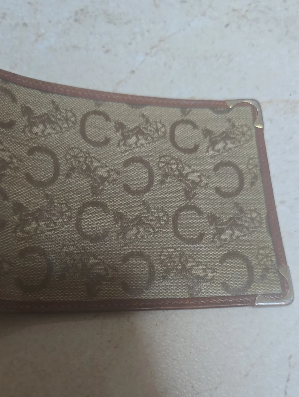Celine Macadam monogram PVC canvas Bifold Wallet Featuring Brown Leather Trim